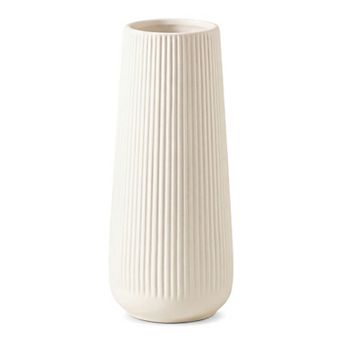 Ribbed Ceramic Vase for Flowers, Modern Decorative Flower Vase, Matte Fluted Vase for Centerpiece