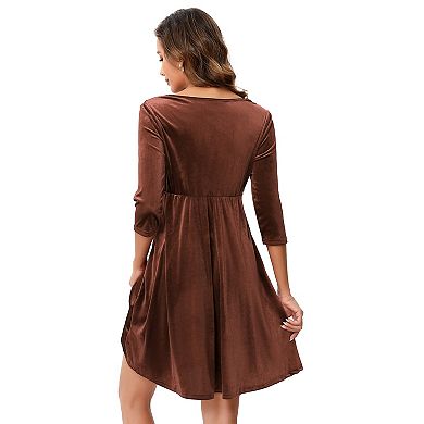 Women's Maternity 3/4 Sleeve V Neck A Line Midi Dress