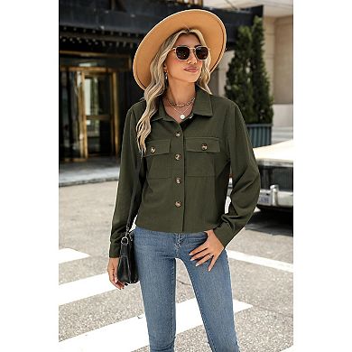Zeagoo Women's Cropped Corduroy Shacket Jacket Long Sleeve Lapel Button Down Crop Tops
