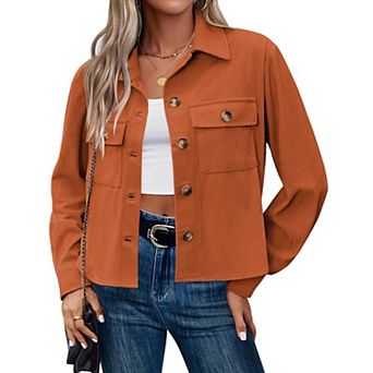 Zeagoo Women's Cropped Corduroy Shacket Jacket Long Sleeve Lapel Button Down Crop Tops