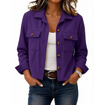 Zeagoo Women's Cropped Corduroy Shacket Jacket Long Sleeve Lapel Button Down Crop Tops