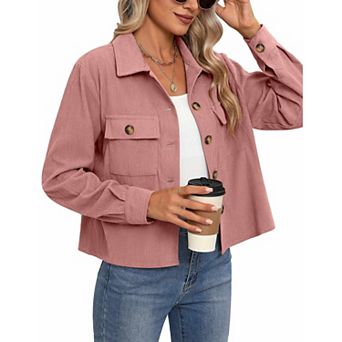 Zeagoo Women's Cropped Corduroy Shacket Jacket Long Sleeve Lapel Button Down Crop Tops