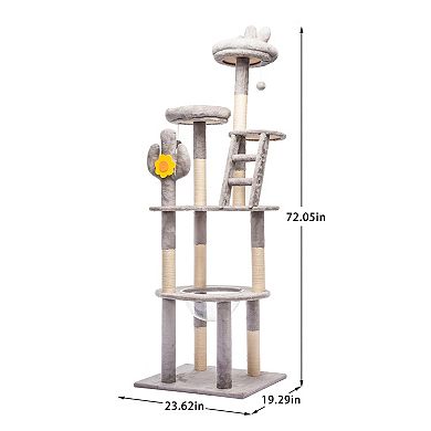 72in Cactus Cat Tree Tall Cat Tower for Indoor Kittens & Large Cats, Multi-Level Activity Center