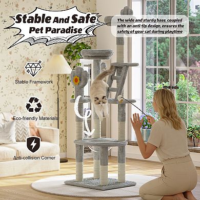 72in Cactus Cat Tree Tall Cat Tower for Indoor Kittens & Large Cats, Multi-Level Activity Center
