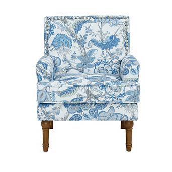 Farmhouse French Country Accent Chair Floral Upholstery with Nailhead Trim and Solid Wood Legs