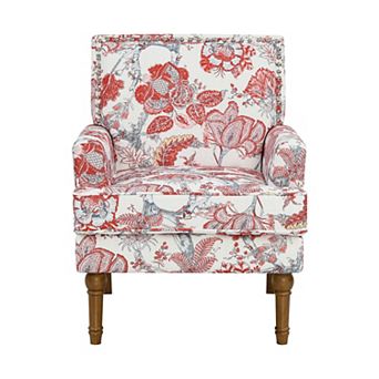 Farmhouse French Country Accent Chair Floral Upholstery with Nailhead Trim and Solid Wood Legs