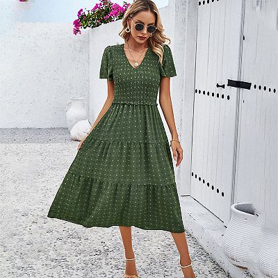 casual summer dresses for weddings Short Sleeve Floral Women Empire Waist Elegant Dressy Maxi Dress Flowy Wedding Guest Dresses with Tie at Amazon Women's Clothing store Fully Lined Women's Dresses for Wedding Guests