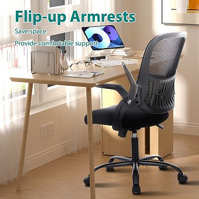 Tall Drafting Office Chair with Adjustable Foot Ring & Flip-Up Armrests