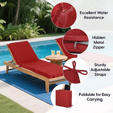 Outdoor Chaise Lounge Cushions Set of 2, Tri-Fold Replacement Cushions with Hook & Loop Fasteners
