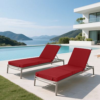 Outdoor Chaise Lounge Cushions Set of 2, Tri-Fold Replacement Cushions with Hook & Loop Fasteners