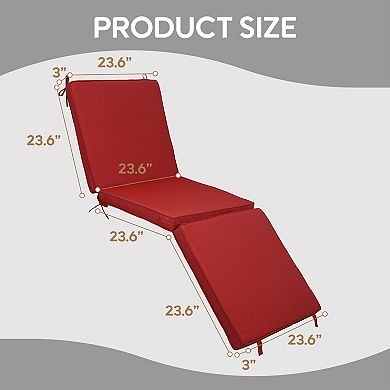 Outdoor Chaise Lounge Cushions Set of 2, Tri-Fold Replacement Cushions with Hook & Loop Fasteners