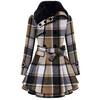 Zeagoo Women's Faux Fur Coat Double Breasted Thick Wool Pea Coats Trench Jacket Winter Warm Outfits