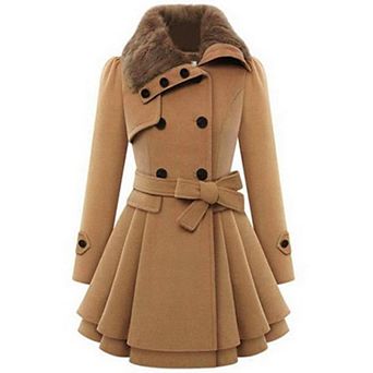 Zeagoo Women's Faux Fur Coat Double Breasted Thick Wool Pea Coats Trench Jacket Winter Warm Outfits