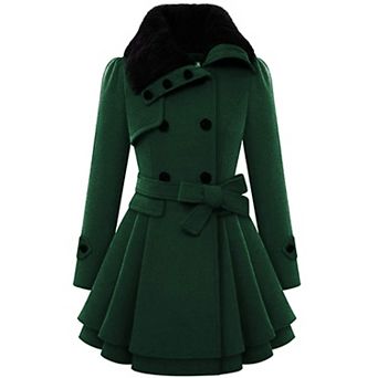 Zeagoo Women's Faux Fur Coat Double Breasted Thick Wool Pea Coats Trench Jacket Winter Warm Outfits