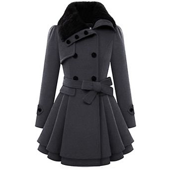 Zeagoo Women's Faux Fur Coat Double Breasted Thick Wool Pea Coats Trench Jacket Winter Warm Outfits