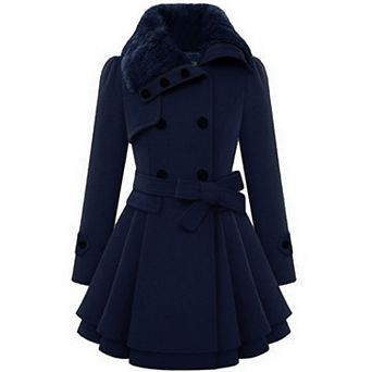 Zeagoo Women's Faux Fur Coat Double Breasted Thick Wool Pea Coats Trench Jacket Winter Warm Outfits