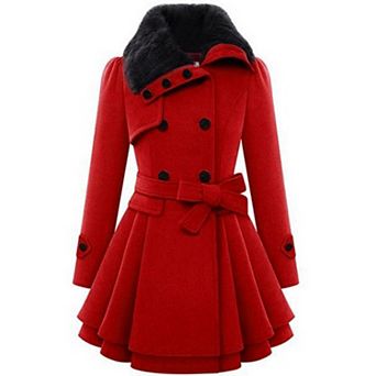 Zeagoo Women's Faux Fur Coat Double Breasted Thick Wool Pea Coats Trench Jacket Winter Warm Outfits