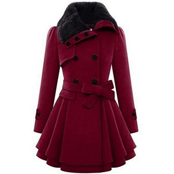 Zeagoo Women's Faux Fur Coat Double Breasted Thick Wool Pea Coats Trench Jacket Winter Warm Outfits