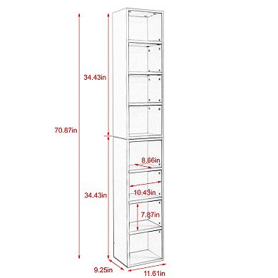 8-Tier Slim Bookshelf, 70.9" Adjustable Tall Display Storage Cabinet for Books, CDs & Decor