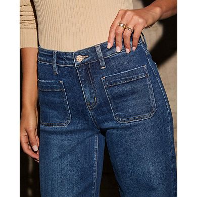 Women's Wide Leg Jeans High Waisted Straight Leg Stretchy Denim Pants with Pockets