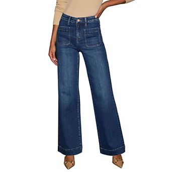 Women's Wide Leg Jeans High Waisted Straight Leg Stretchy Denim Pants with Pockets