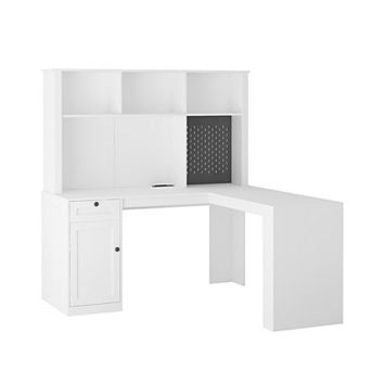 L Shaped Computer Desk with Charger, Modern Corner Bookshelf with Drawers for Home Office