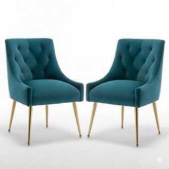 SEYNAR Modern Dining Chairs Set of 2, Upholstered Accent Chair Tufted Back Chair with Back Pull