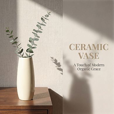 Modern Ceramic Flower Vase Matte Ribbed Cylinder Vase Boho Decorative Vases for Home Decor