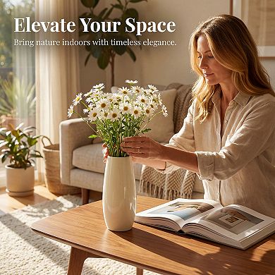 Modern Ceramic Flower Vase Matte Ribbed Cylinder Vase Boho Decorative Vases for Home Decor