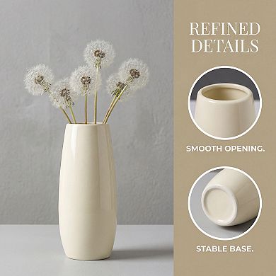Modern Ceramic Flower Vase Matte Ribbed Cylinder Vase Boho Decorative Vases for Home Decor