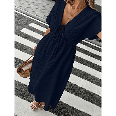 short sleeve deep v dress SEMATOMALA Women's Short Sleeve Empire Waist Slit Maxi Dress Deep V Neck  Flowy A Line Boho Party Long Dress BL-S Black at Amazon Women's Clothing  store