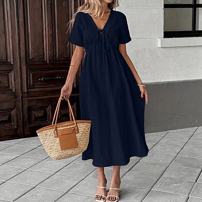 deep v neck summer dress Boho Maxi Dress for Women