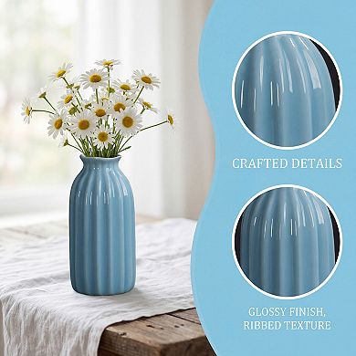 Small Ceramic Vase Matte Ribbed Decorative Flower Vase for Desktop Bathroom Minimalist Boho Home