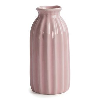 Small Ceramic Vase Matte Ribbed Decorative Flower Vase for Desktop Bathroom Minimalist Boho Home
