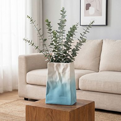 Modern Ceramic Vase Inch Matte White Flower Vase, Ribbed Vase for Narrow Windowsill, Decor