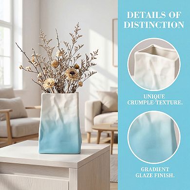 Modern Ceramic Vase Inch Matte White Flower Vase, Ribbed Vase for Narrow Windowsill, Decor