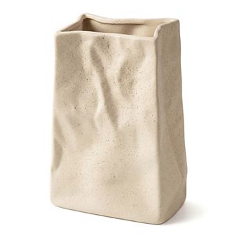 Modern Ceramic Vase Inch Matte White Flower Vase, Ribbed Vase for Narrow Windowsill, Decor