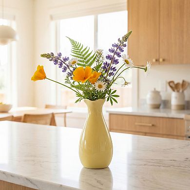 Small Ceramic Bud Modern Cylinder Vase Matte Ribbed Decorative Flower Vase for Desktop Bathroom
