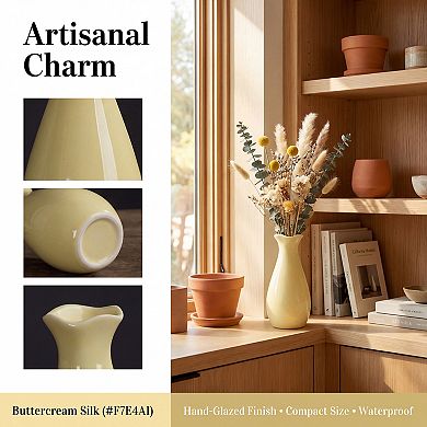 Small Ceramic Bud Modern Cylinder Vase Matte Ribbed Decorative Flower Vase for Desktop Bathroom