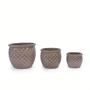 Handmade Ceramic Flower Pot Set of 3, 15/12/10 Inch Red Planter for Indoor Outdoor Plants
