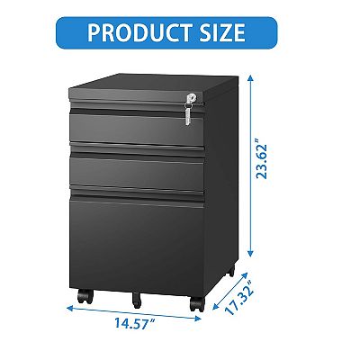 3 Drawer Mobile File Cabinet with Lock,Metal Filing Cabinets for Home Office Organizer