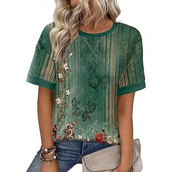 Zeagoo Women's Casual Oversized Short Sleeve Sweatshirt Striped Crewneck Pullover Loose Tops