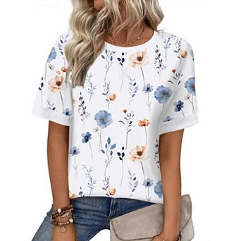 Zeagoo Women's Casual Oversized Short Sleeve Sweatshirt Striped Crewneck Pullover Loose Tops