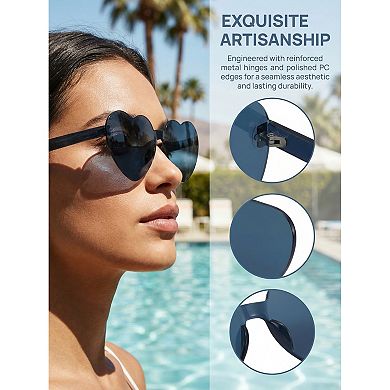 Heart Shape Rimless Sunglasses Translucent Gradient Color Trendy Versatile Sun Glasses UV Protection