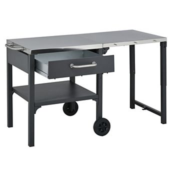 Foldable Outdoor Kitchen Cart with Prep Station & Storage Space Portable BBQ Grill Cart