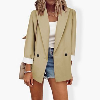 Women's Long Sleeve Solid Blazer - Classic Single-Breasted Office Jacket