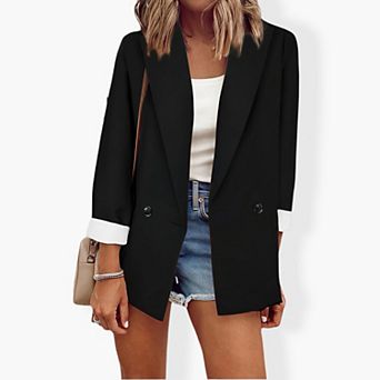 Women's Long Sleeve Solid Blazer - Classic Single-Breasted Office Jacket