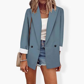 Women's Long Sleeve Solid Blazer - Classic Single-Breasted Office Jacket