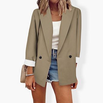 Women's Long Sleeve Solid Blazer - Classic Single-Breasted Office Jacket