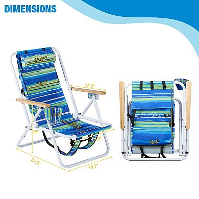 2pcs Folding Beach Chair, 4 Position Portable Backpack Foldable Camping Chair with Headrest Cup Hold